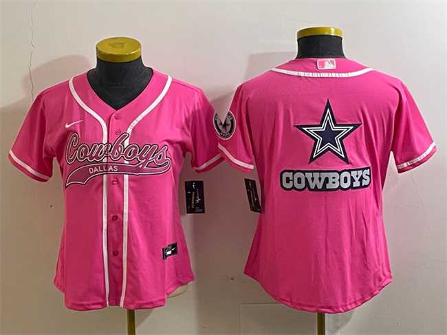 Women%27s Dallas Cowboys Pink Team Big Logo With Patch Cool Base Stitched Baseball Jersey(Run Small)->women nfl jersey->Women Jersey